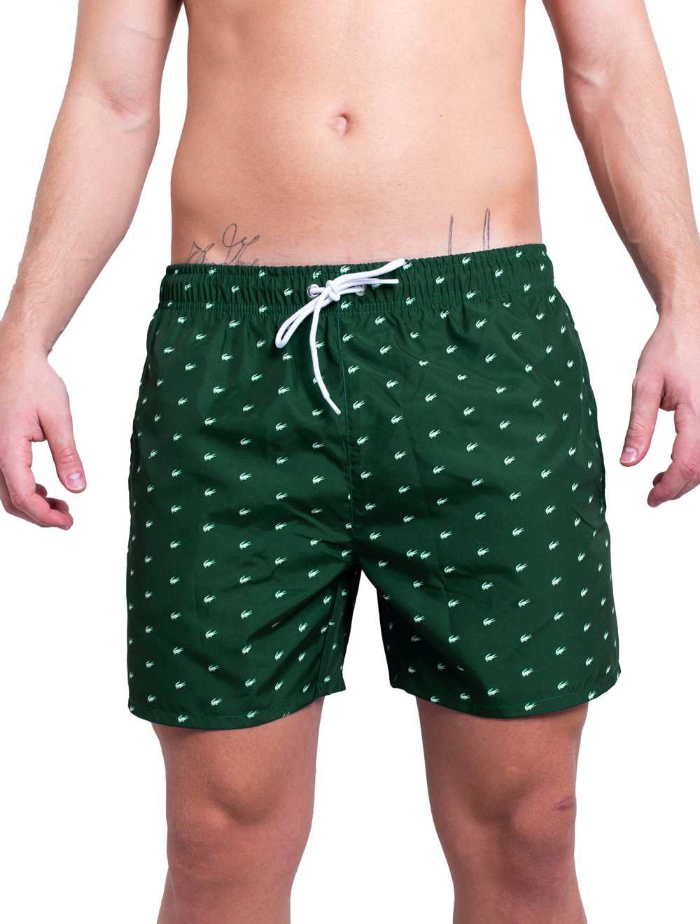 Short Lacoste Masculino Beachwear Croc Print Verde Escuro