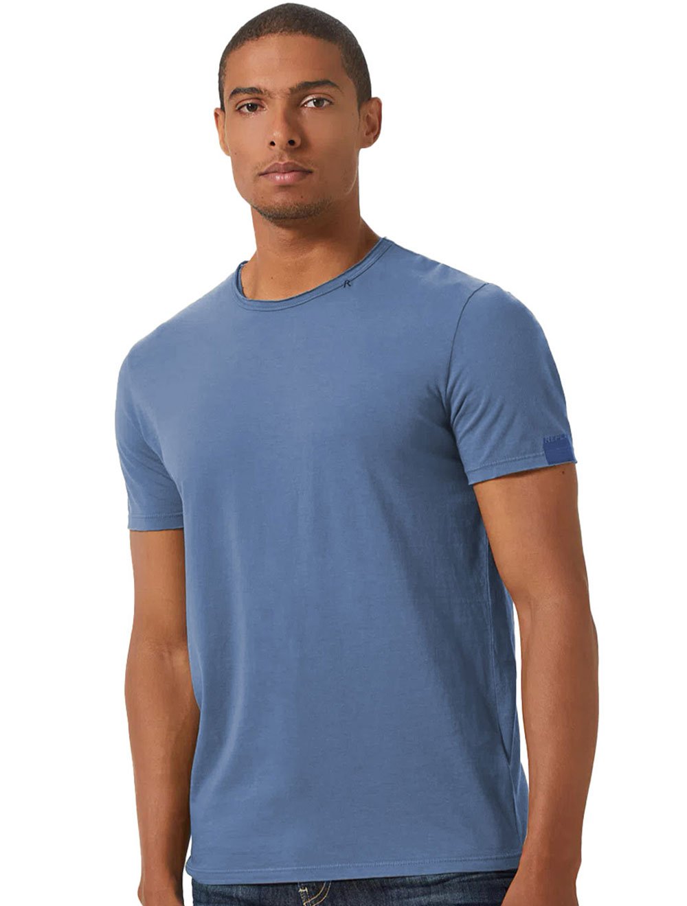 Camiseta Replay Masculina Basic Embroidered Logo Azul Claro