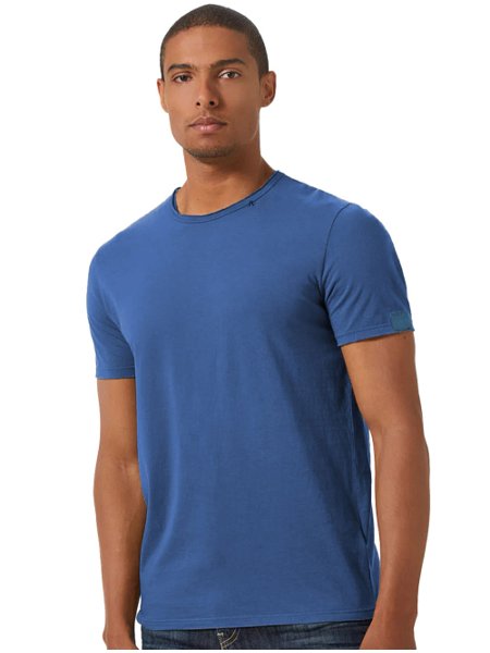 Camiseta Replay Masculina Basic Embroidered Logo Azul Celeste