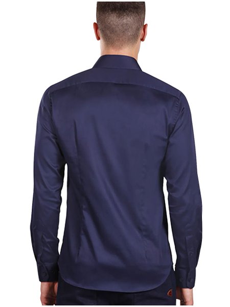 Camisa cetim slim fit zip-off azul marinho - Moda Masculina