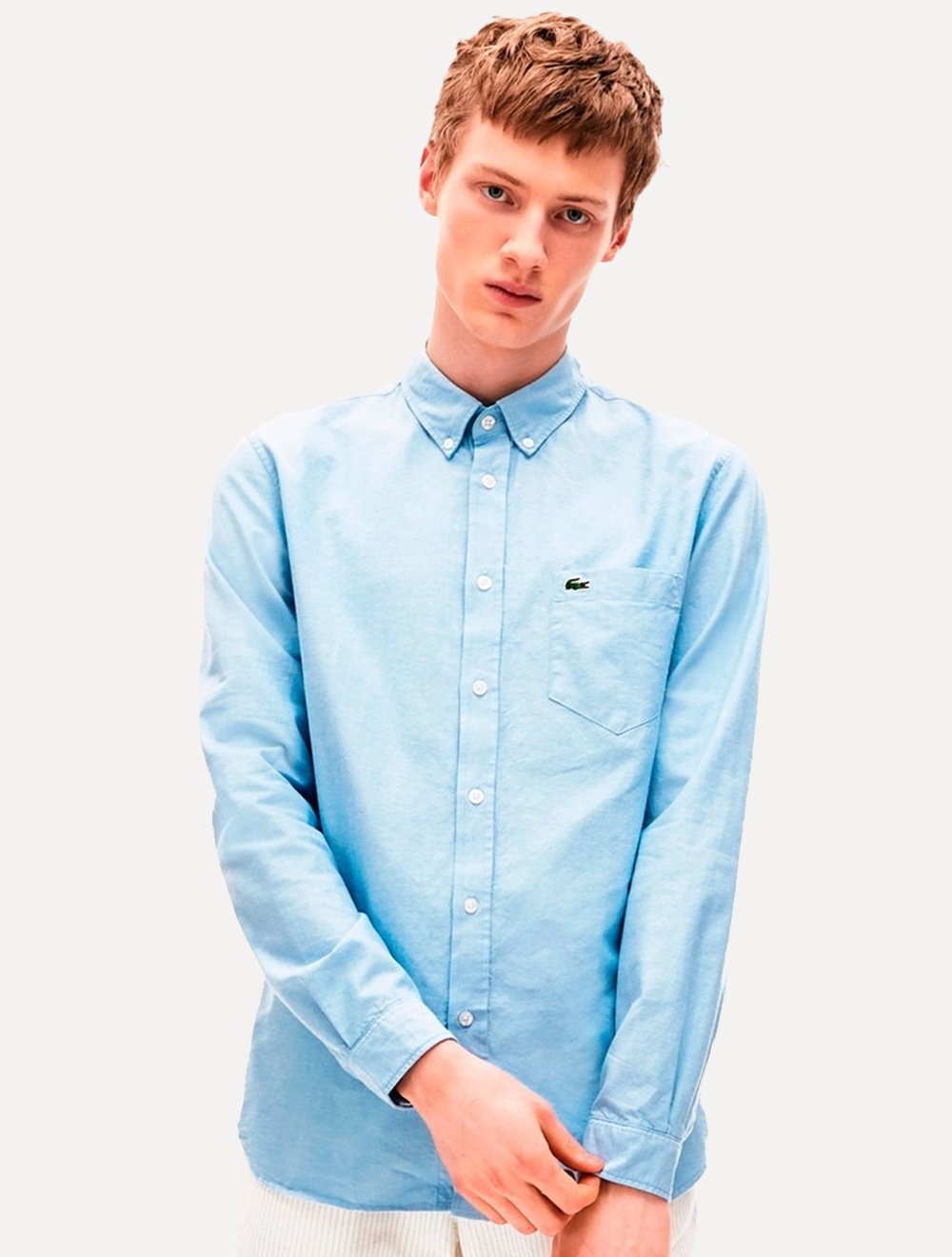Camisa Lacoste Masculina Regular Fit Oxford Classic Azul Claro