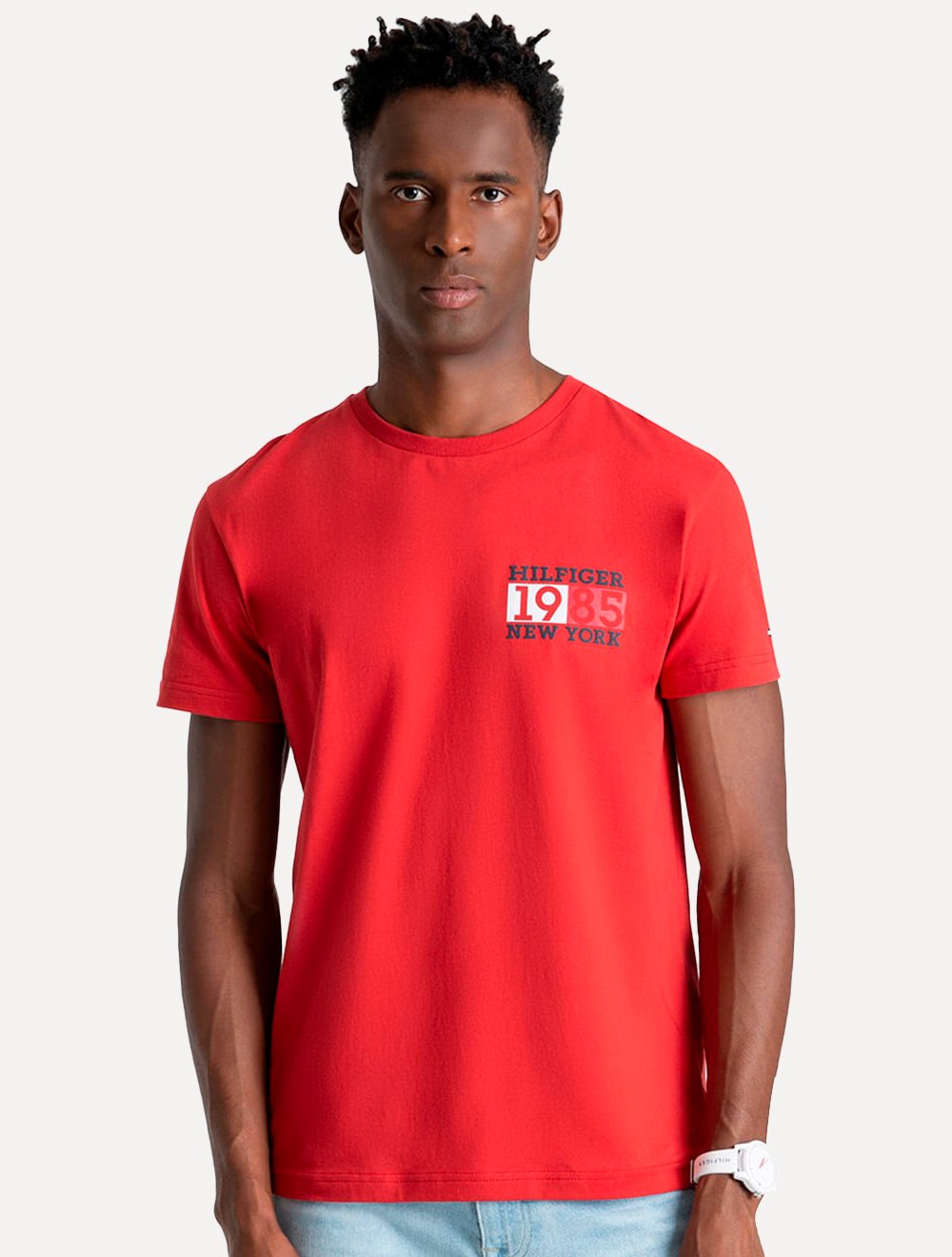 Camiseta Basica Tommy Hilfiger - Vermelho - logo Bordado - Zeus Select