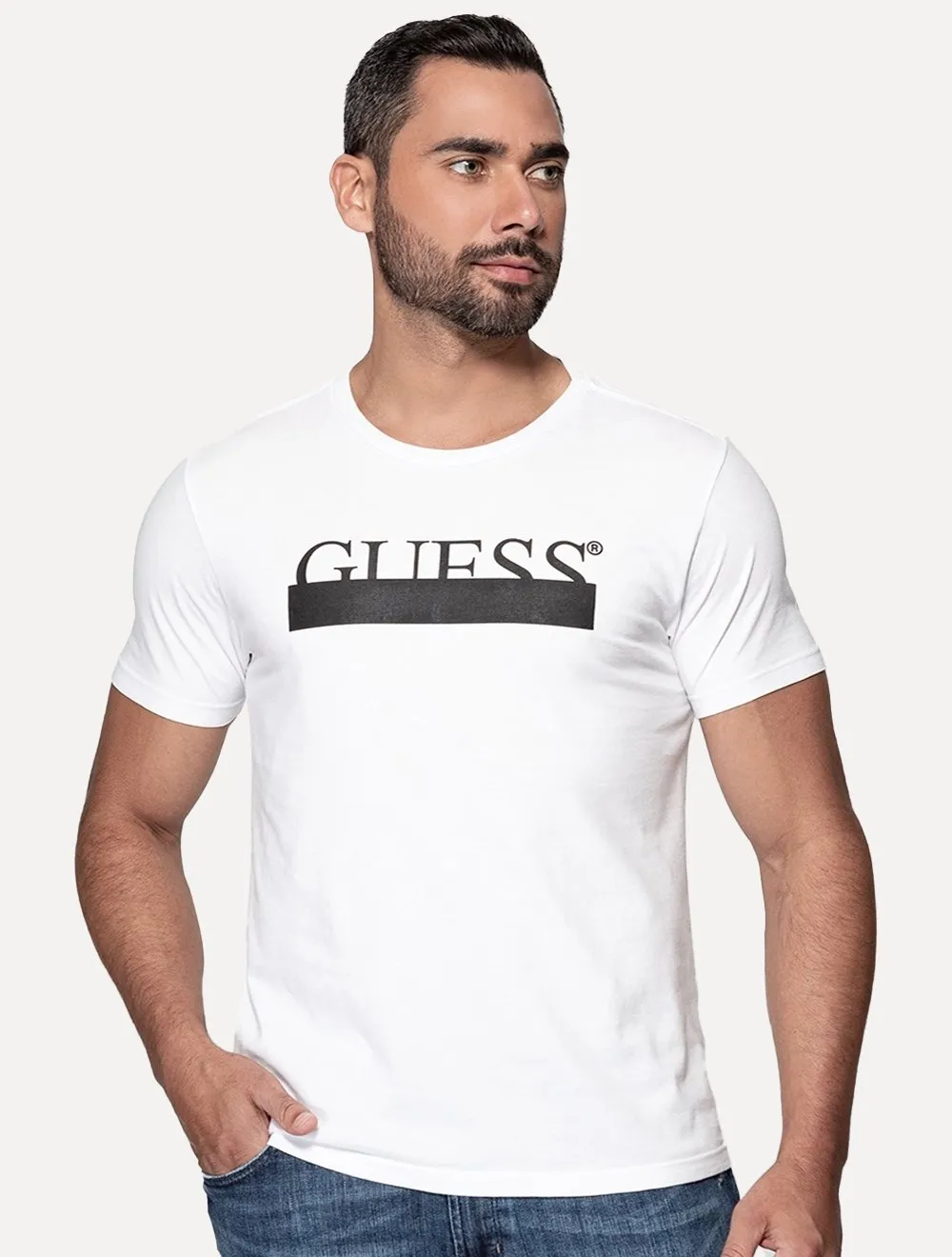 Camiseta Guess Masculina Rubber Logo Sash Branca