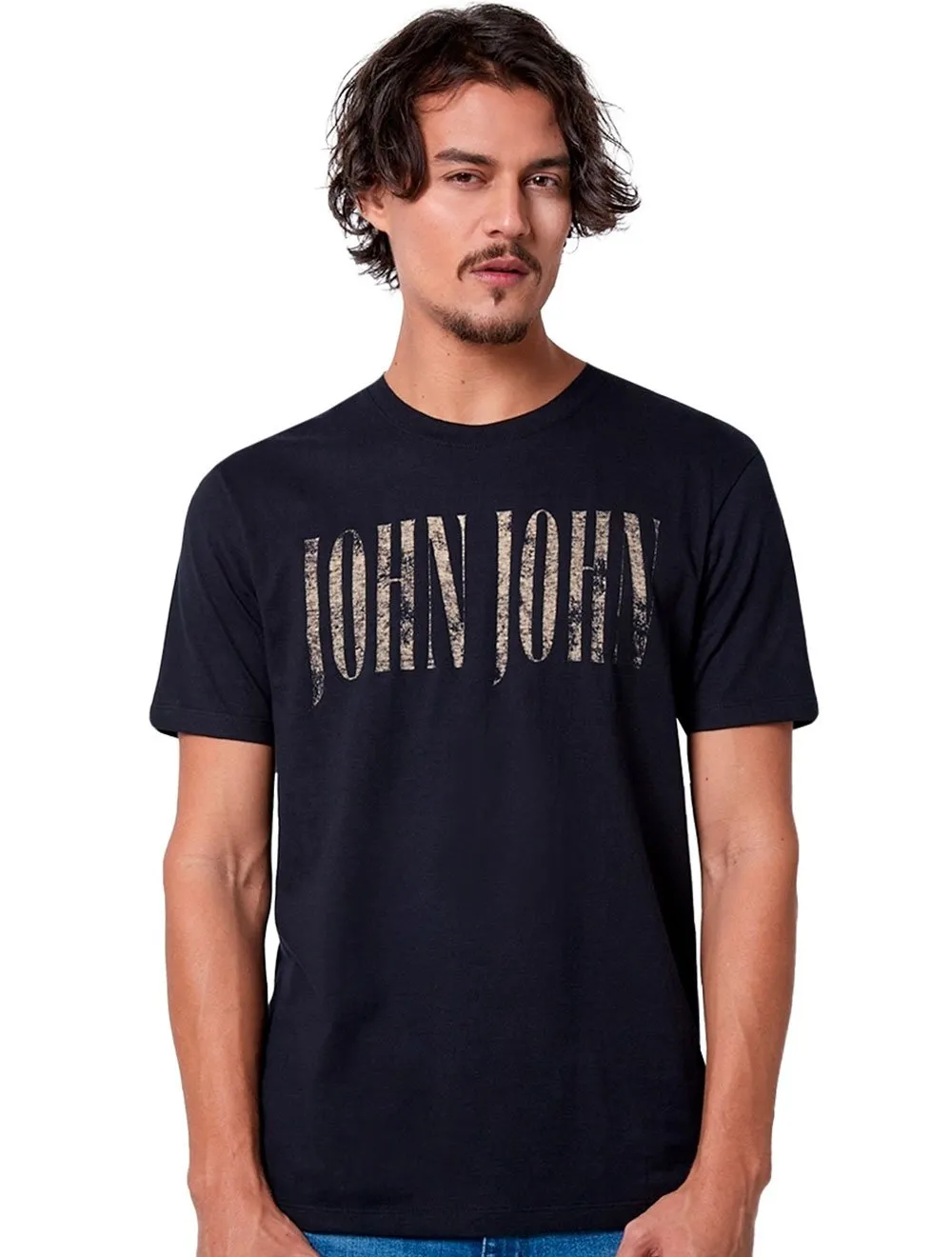 Camiseta John John Masculina Regular Rough Logo Preta