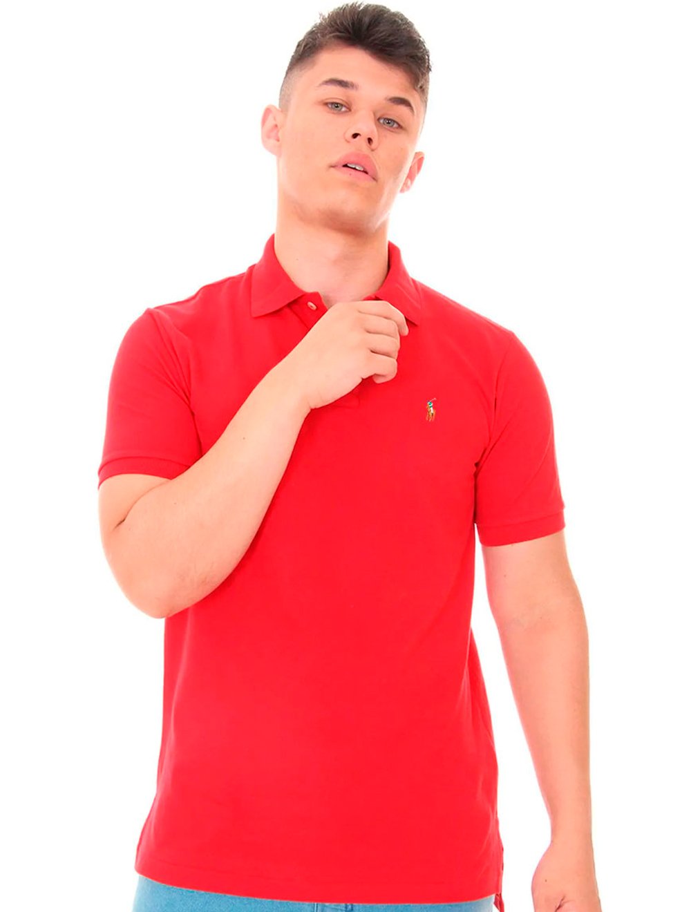 Polo Ralph Lauren Masculina Custom Fit Coloured Logo Vermelha