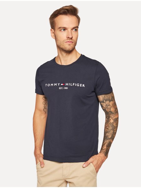 Azul Marinho Camiseta Basica Tommy Hilfiger Masculina Slim Fit
