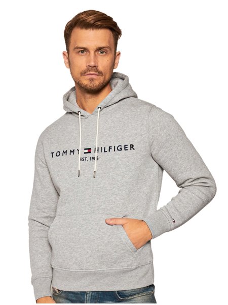 Moletom Tommy Hilfiger Masculino Fleece Hoody Logo Cinza Mescla