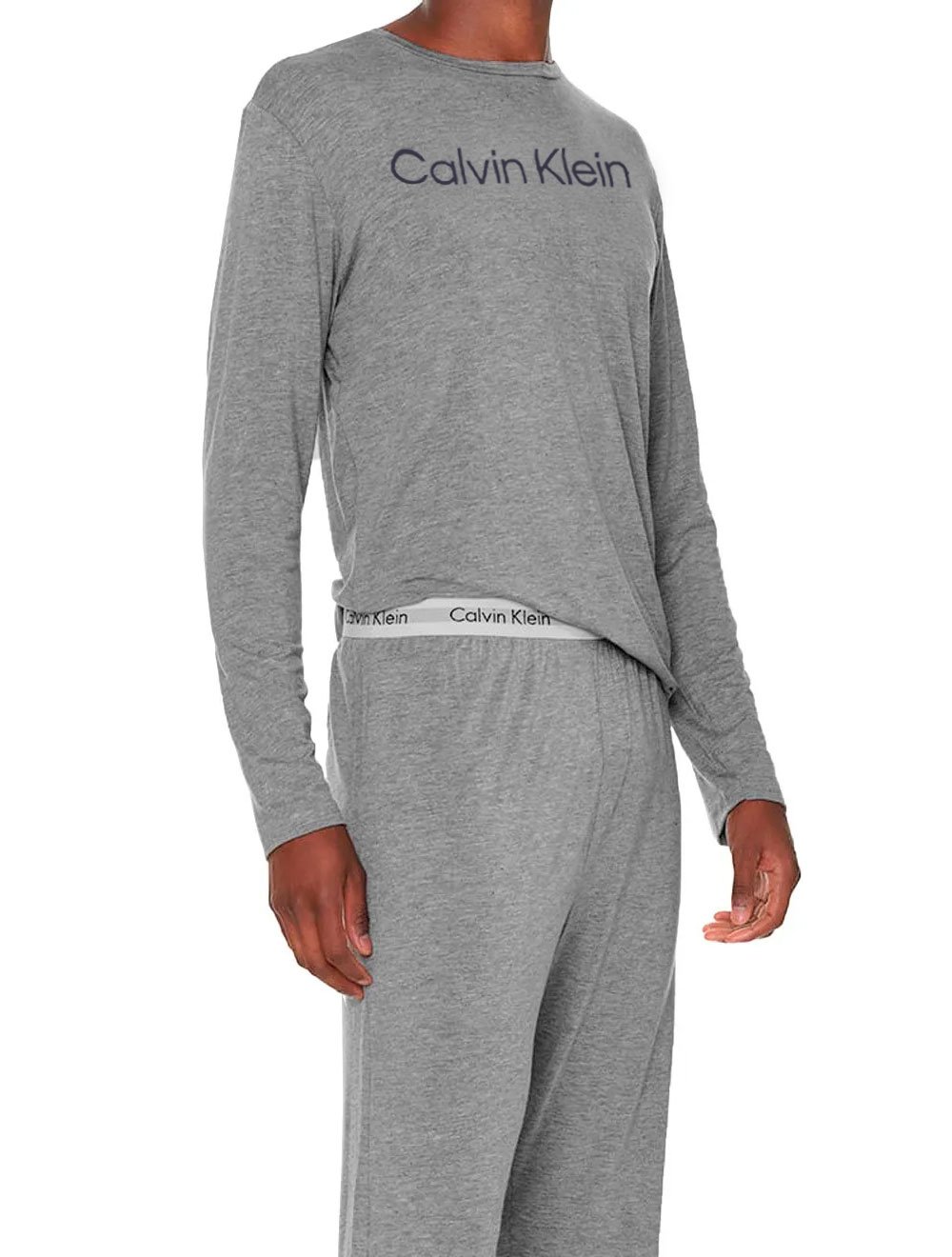 Pijama Calvin Klein Masculino Manga Longa Calça Viscolight Cinza Mescla