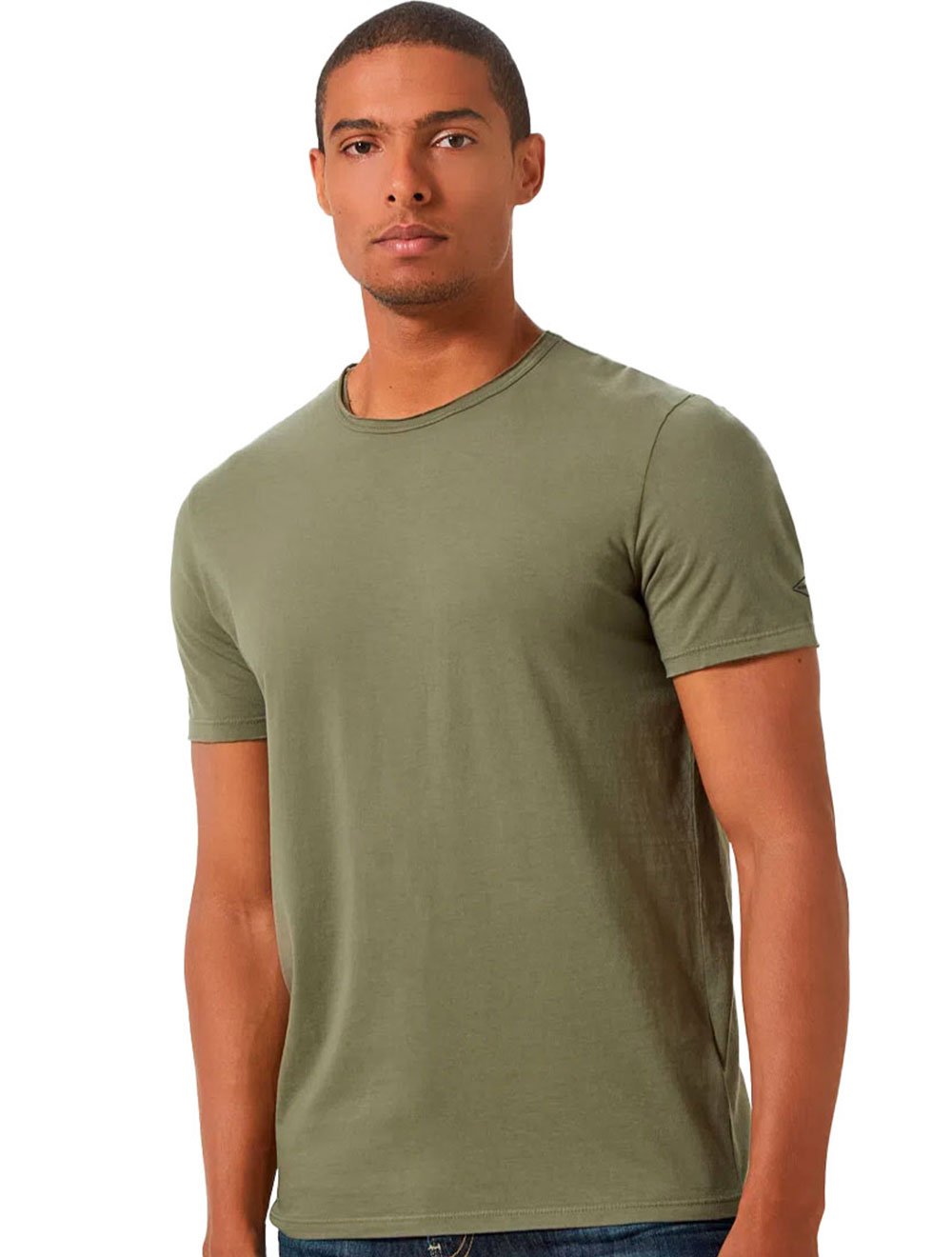 Camiseta Replay Masculina Crewneck A Fio Verde Militar
