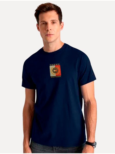 Camiseta Tommy Hilfiger Masculina Icon Graphic Logo Patch Azul Marinho