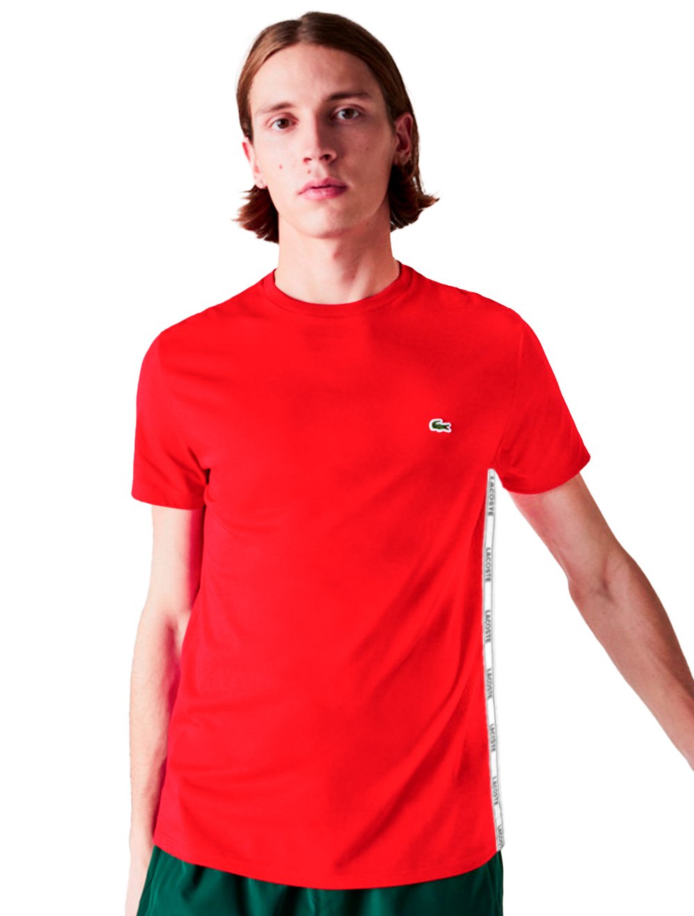 Camiseta Lacoste Masculina Sport Side Sash Logo Vermelha