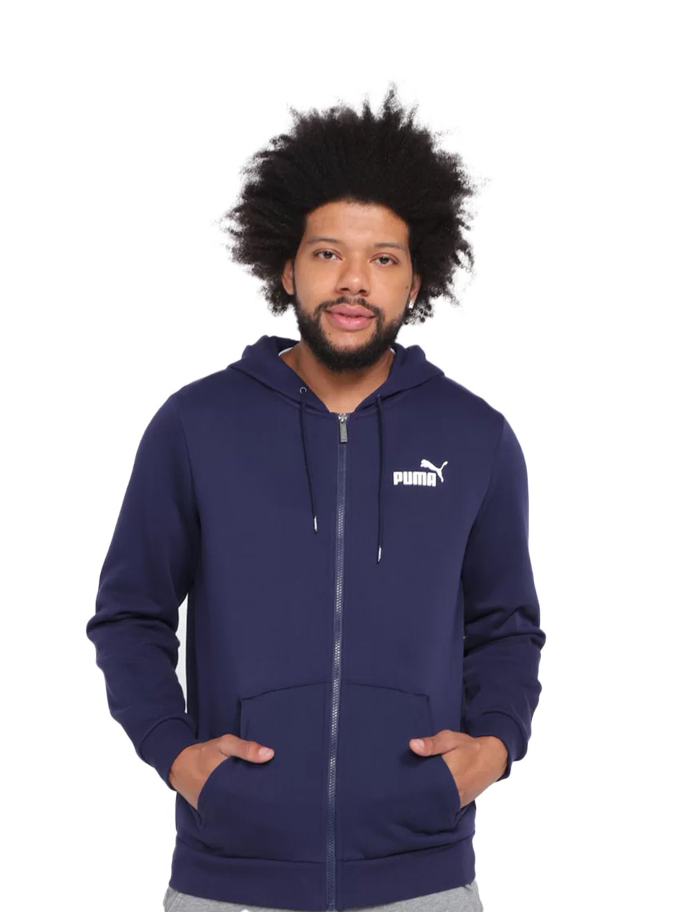 Moletom Puma Masculino Hoodie Essentials Small Logo Full-Zip Azul Marinho