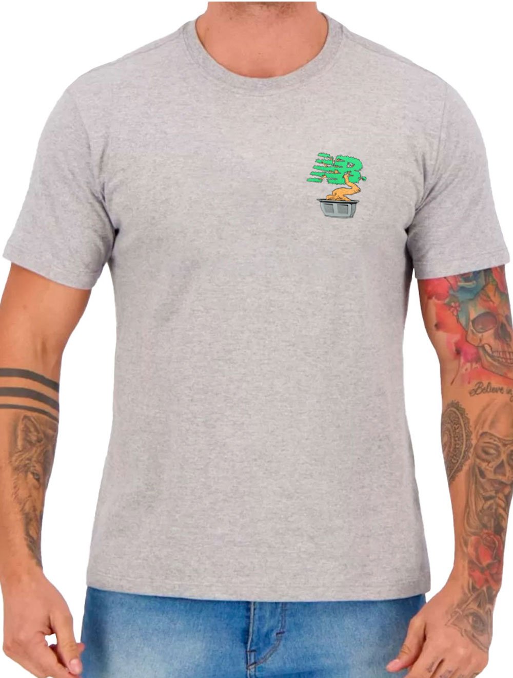 Camiseta New Balance Masculina Essentials Logo Roots Cinza Mescla