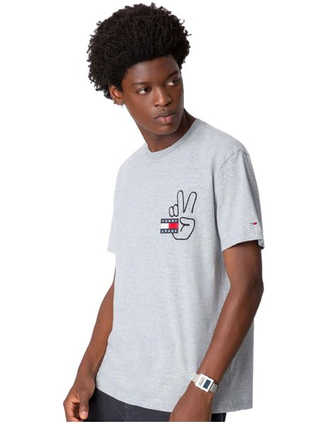 Camiseta Tommy Hilfiger Masculina Peace Badge Graphic Cinza Mescla