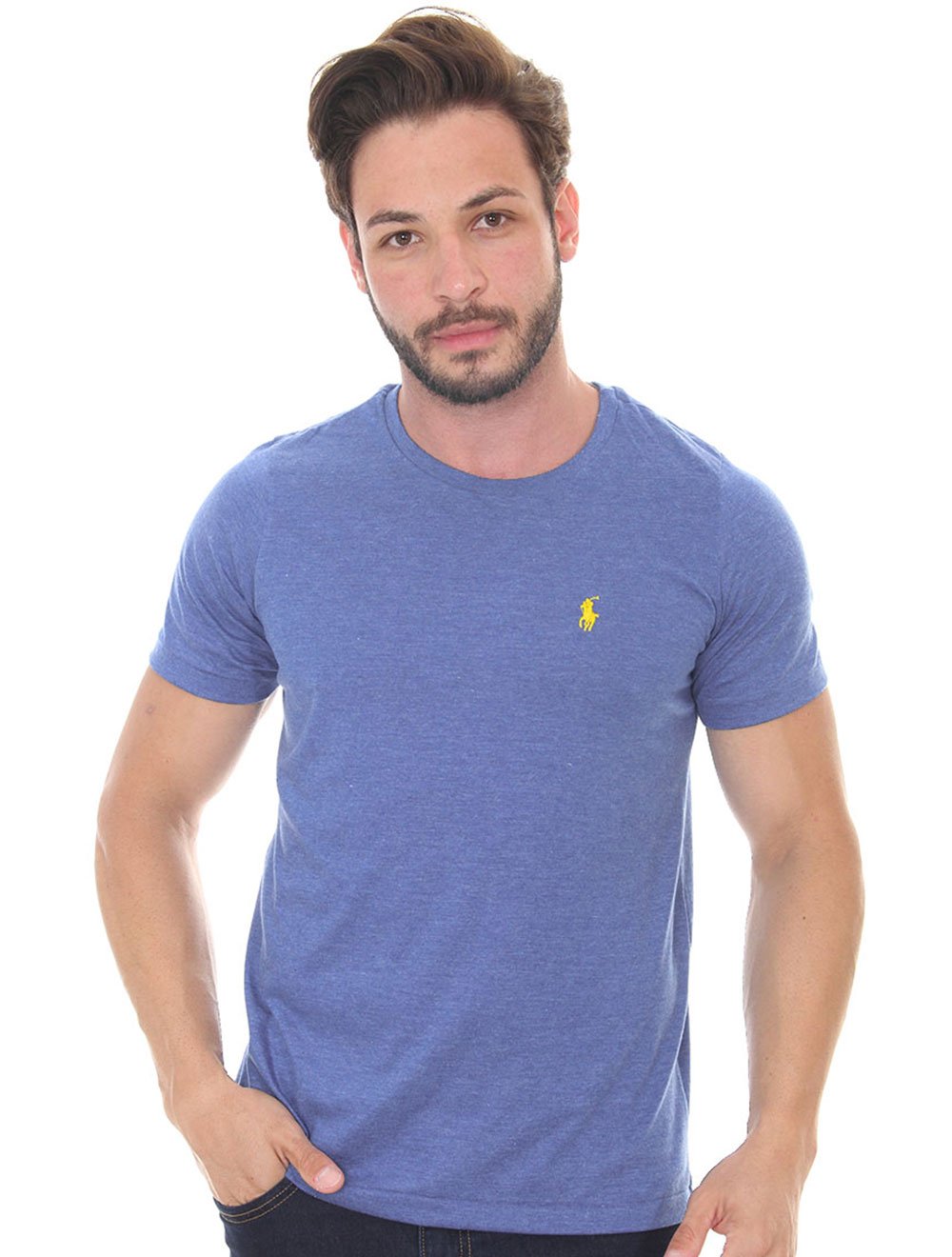 Camiseta Ralph Lauren Masculina Essential Yellow Icon Azul Mescla