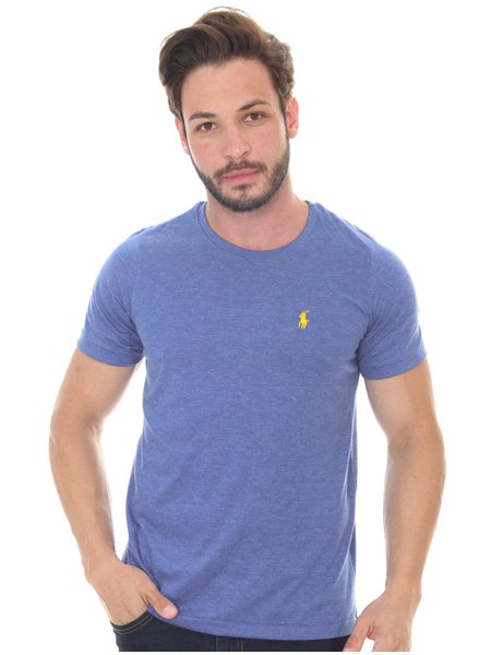 Camiseta Ralph Lauren Masculina Essential Yellow Icon Azul Mescla