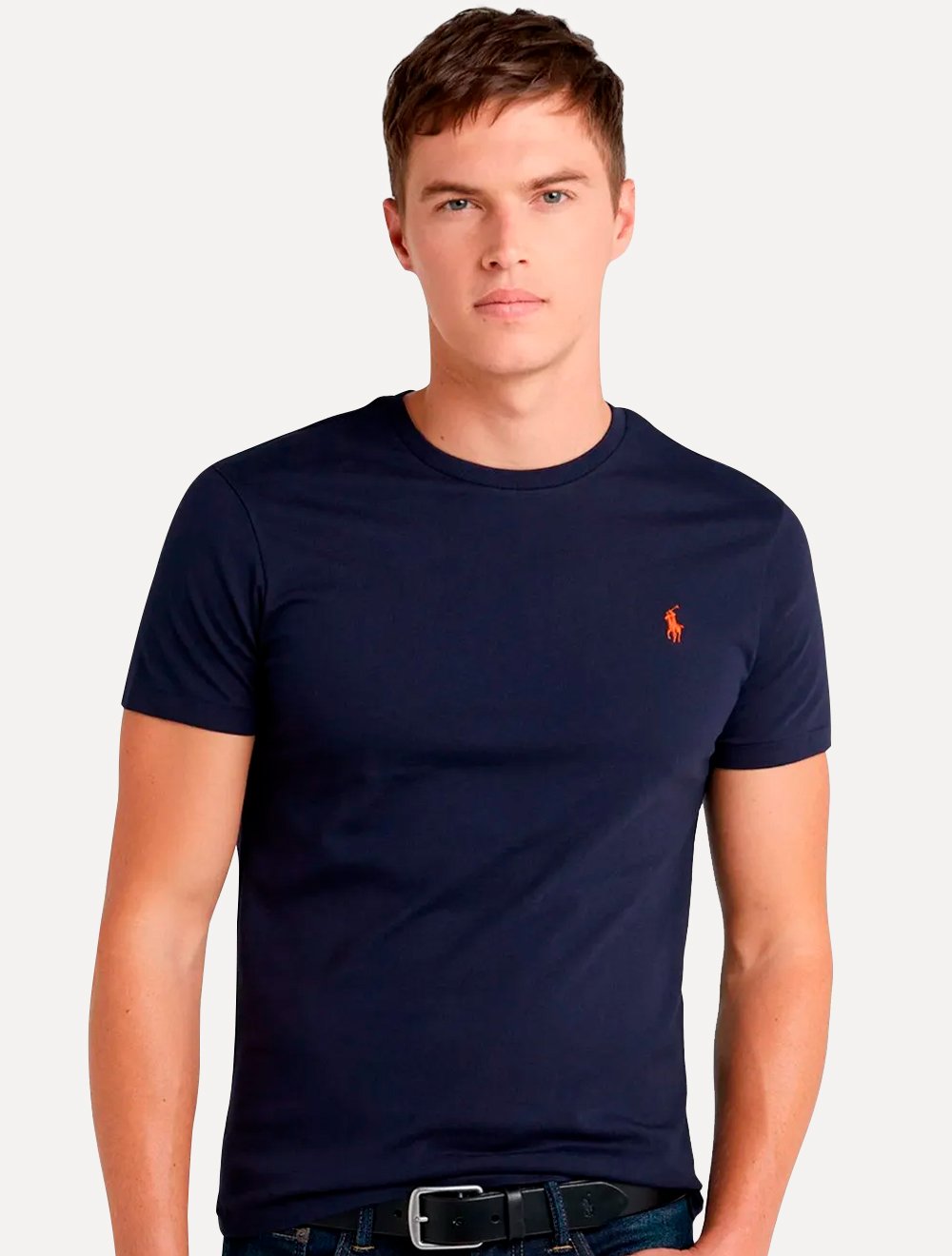 Camiseta Ralph Lauren Masculina Custom Fit Orange Azul Marinho