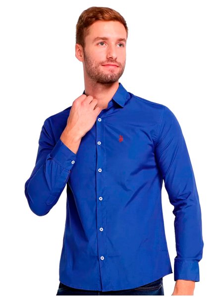 Camisa U.S. Polo Assn Masculina Tricoline Regular Classic Red Icon Azul Royal
