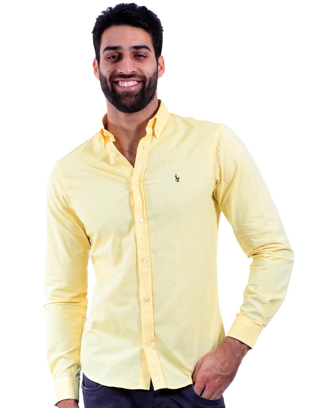 Camisa Ralph Lauren Masculina Oxford Coloured Logo Amarela