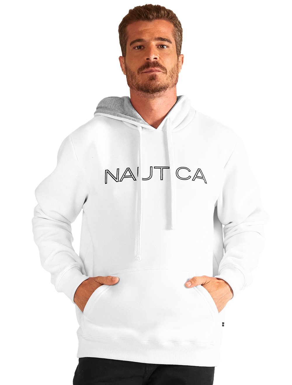 Moletom Nautica Masculino Hoodie Outline Logo Branco