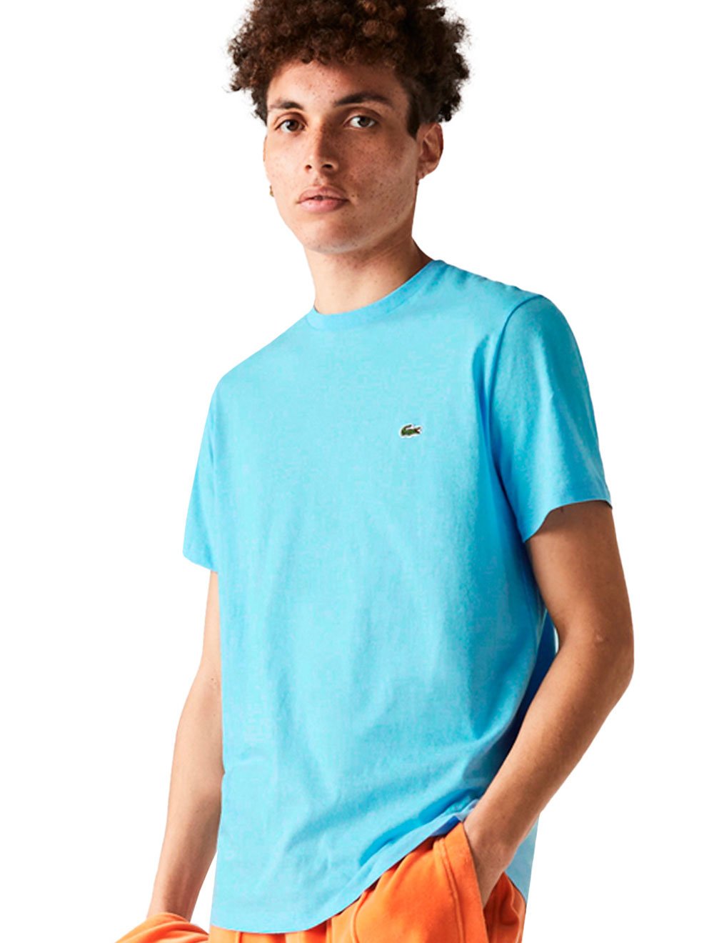 Camiseta Lacoste Masculina Classic Pima Cotton Logo Azul Claro