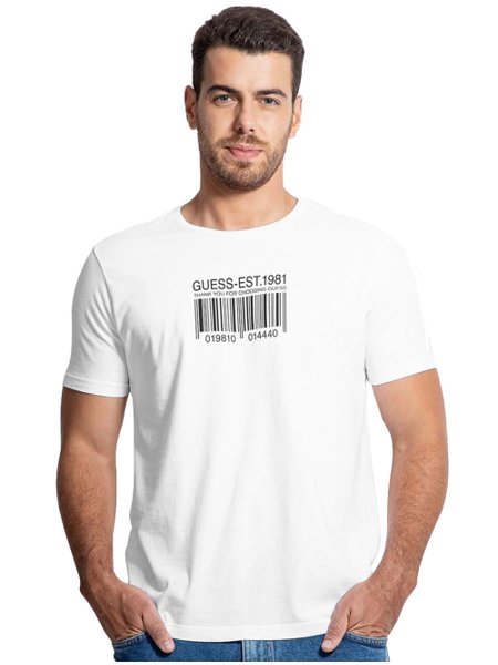 Camiseta Guess Masculina Barcode Est.1981 Silk Branca