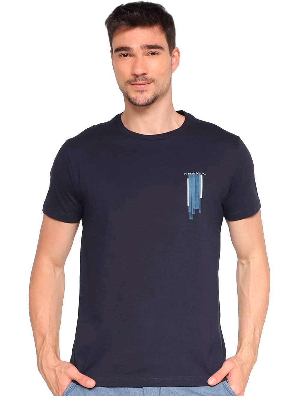Camiseta Aramis Masculina Regular Estampa Peito Aquarela Azul Marinho