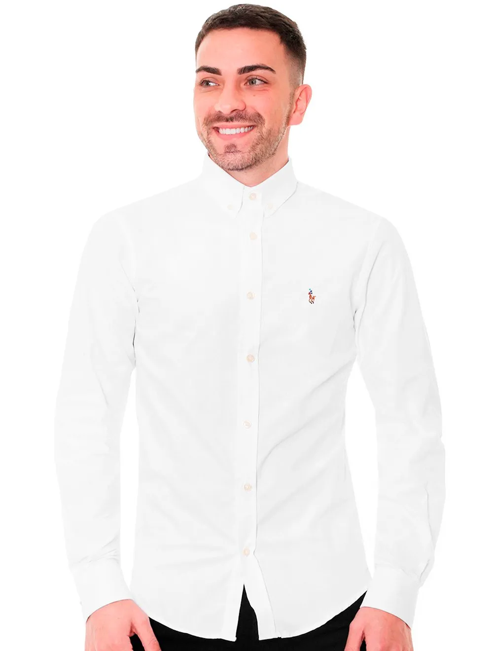 Camisa Ralph Lauren Masculina Oxford Coloured Logo Branca