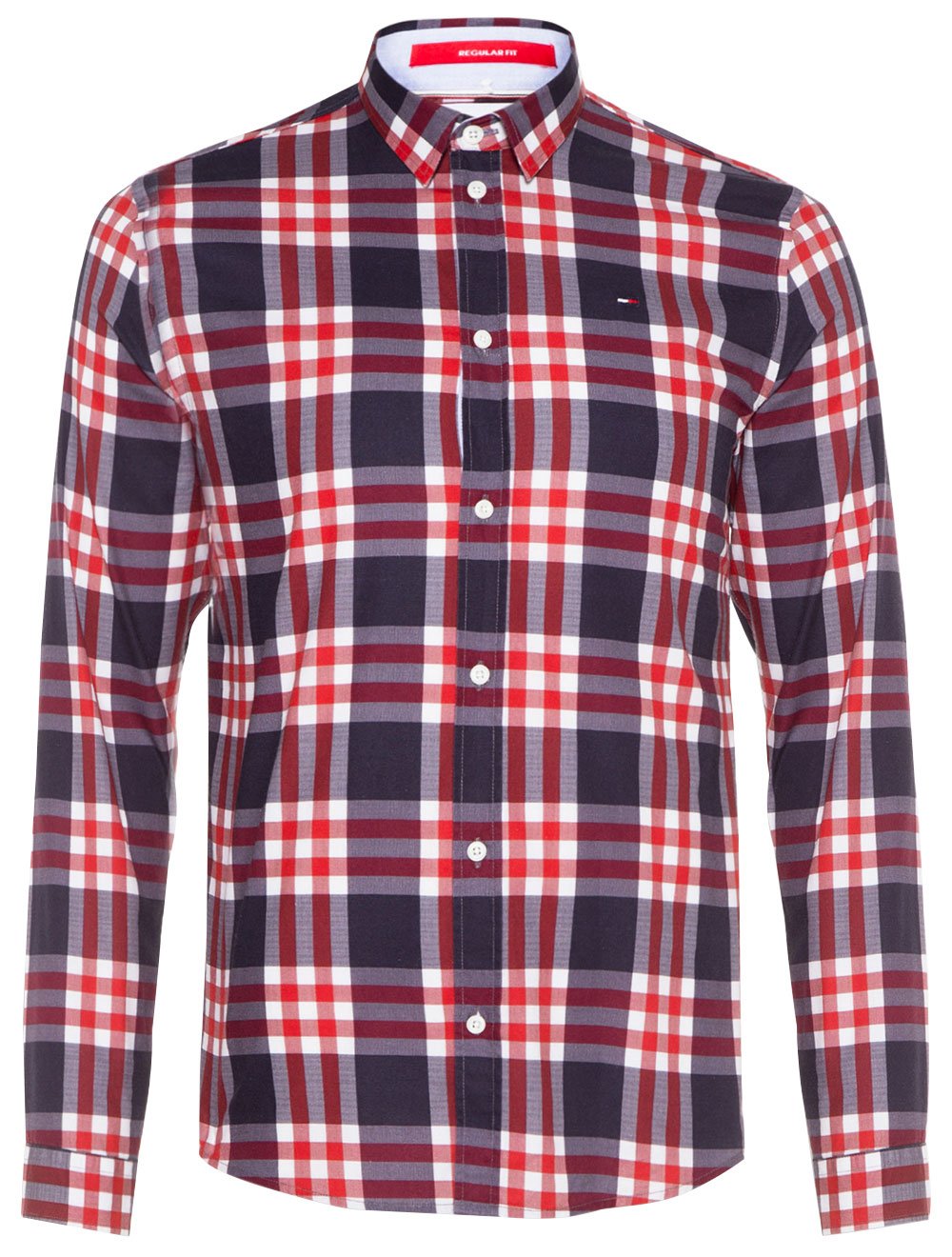 Camisa Tommy Jeans Masculina Regular Essential Poplin Check Vermelho Marinho
