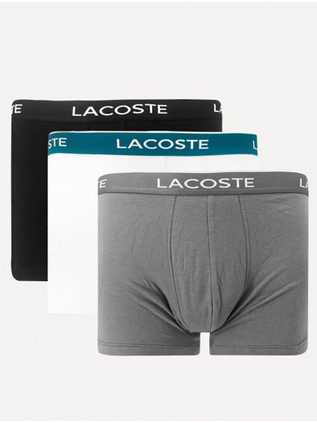 Cueca Lacoste Trunk Boxer Lettered Waist Branca Pack 3UN