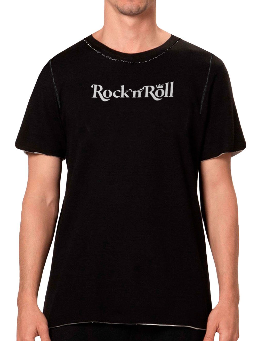 Camiseta Osklen Masculina Regular Dupla Face Rock N' Roll Cinza Mescla/Preta