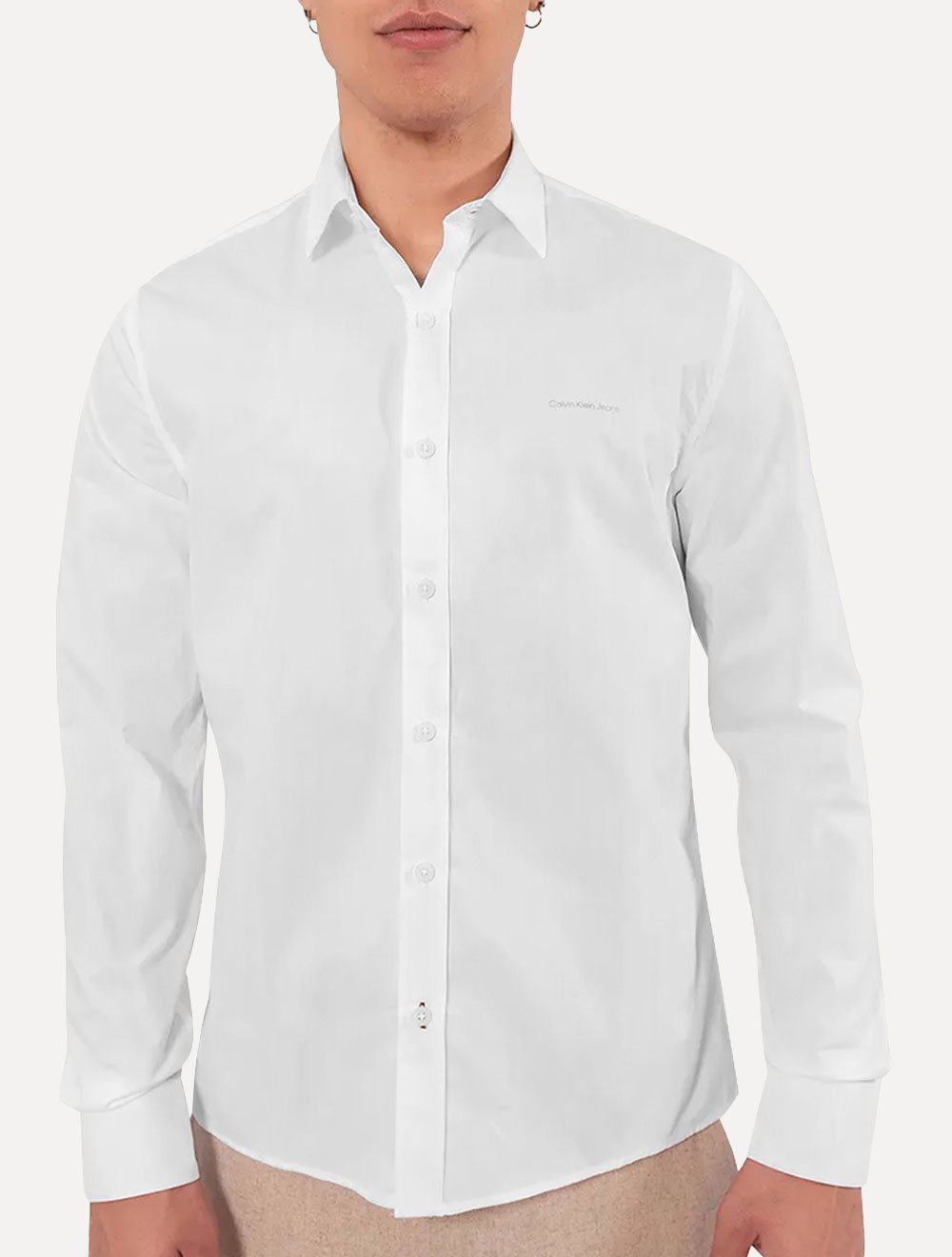 Camisa Calvin Klein Jeans Regular Plain Grey Logo Branca