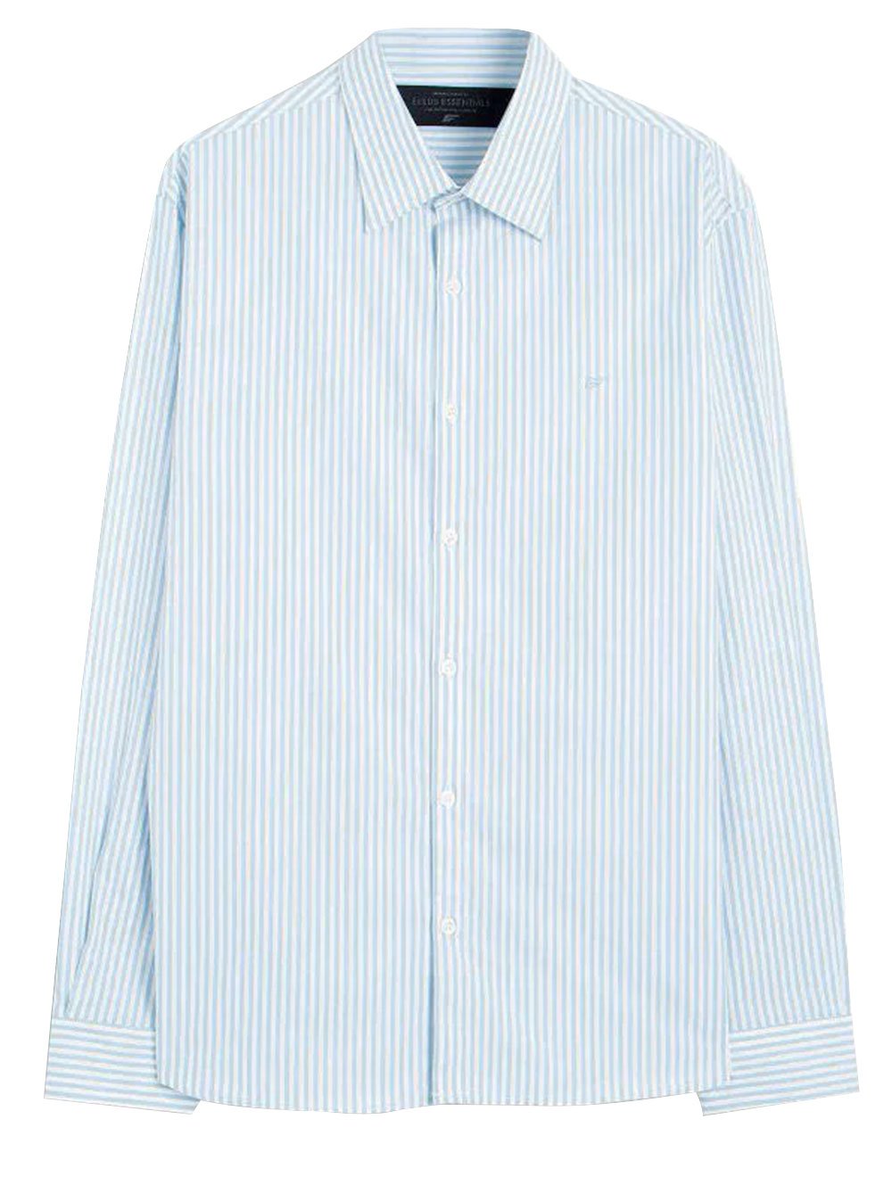 Camisa Ellus Masculina Tricoline LY Slim Midi Stripe Button Down Branco Azul Claro