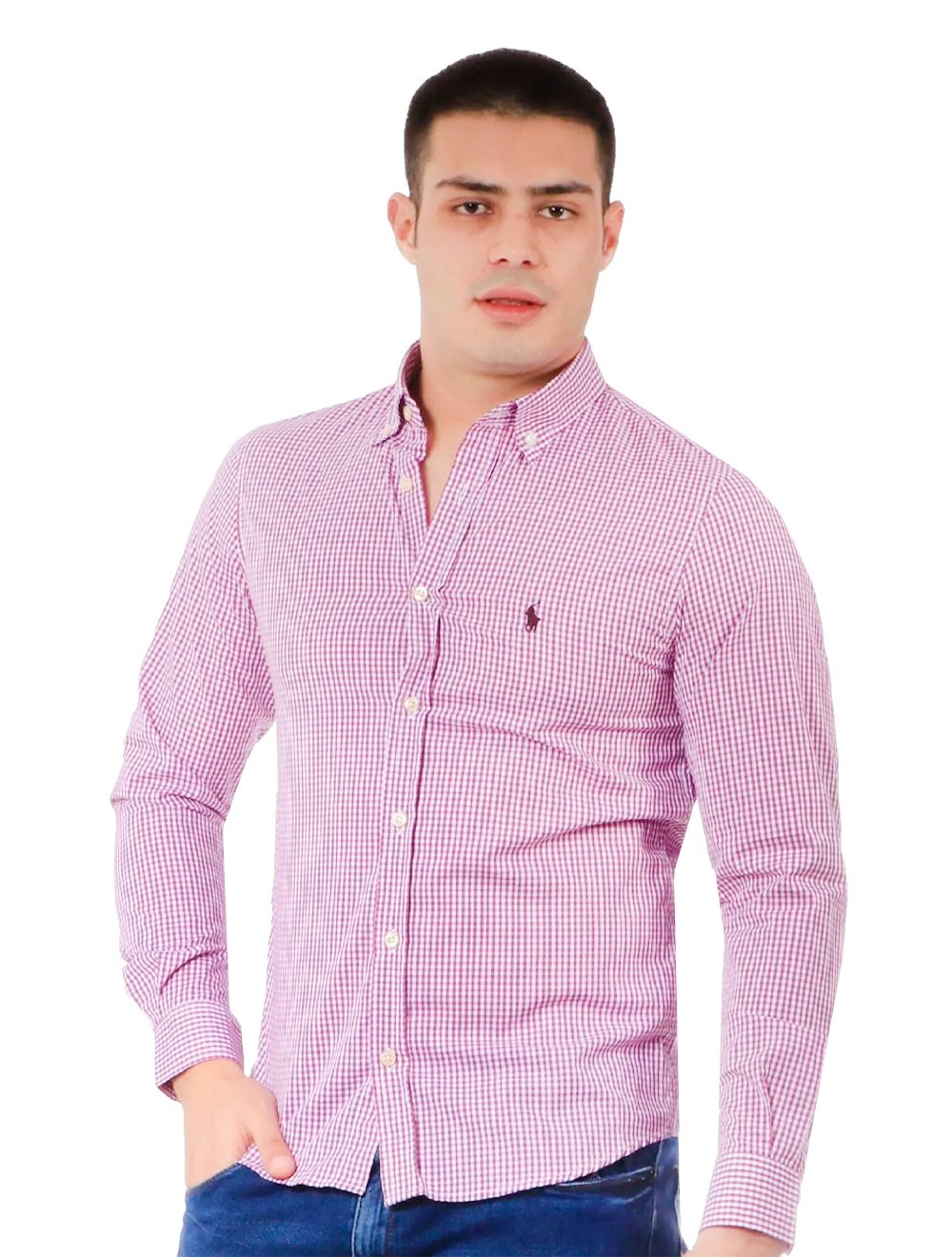 Camisa Ralph Lauren Masculina Custom Fit Poplin Purple Logo Roxa