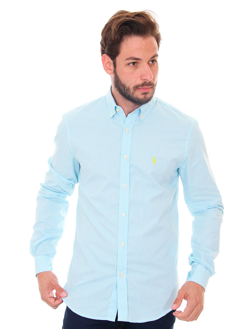 Camisa Slim Fit Xadrez Azul Petróleo