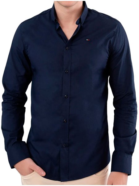 Camisa Tommy Jeans Masculina Slim Original Azul Marinho Secret