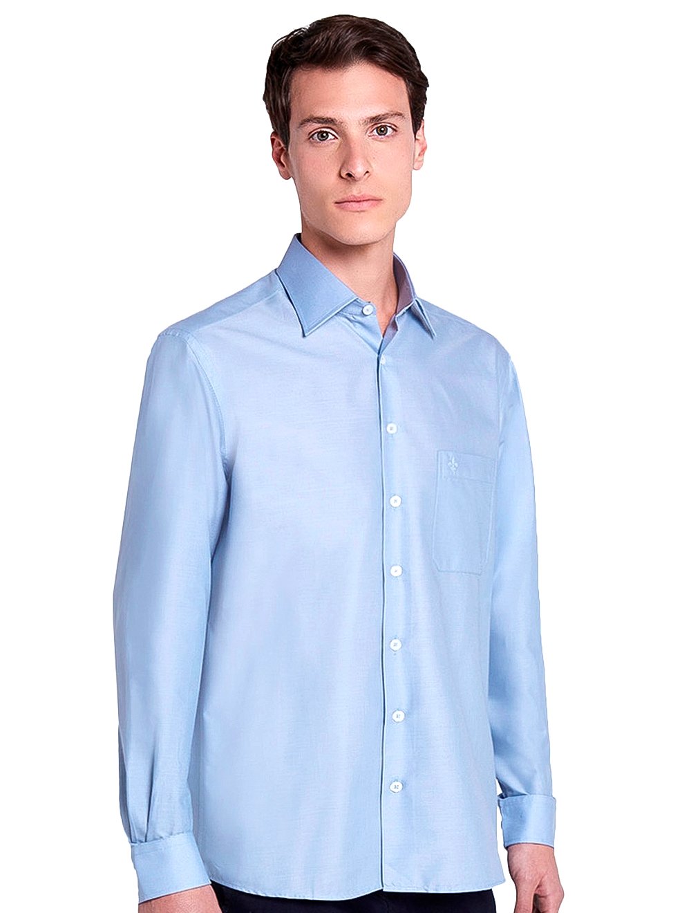 Camisa Dudalina Masculina Comfort Tricoline Lisa Azul