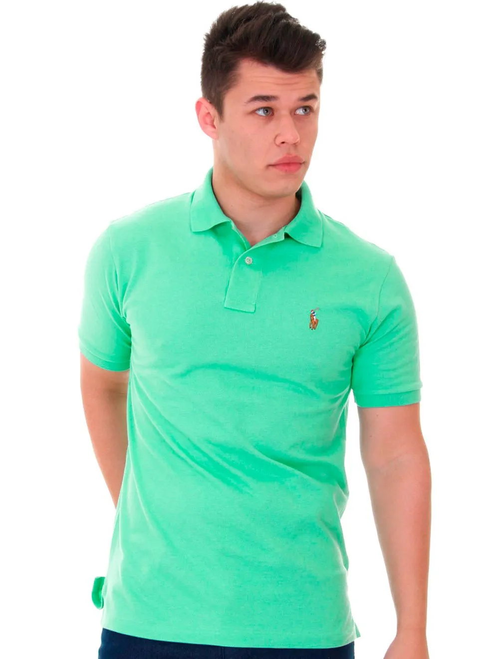 Polo Ralph Lauren Masculina Custom Fit Coloured Logo Verde Claro