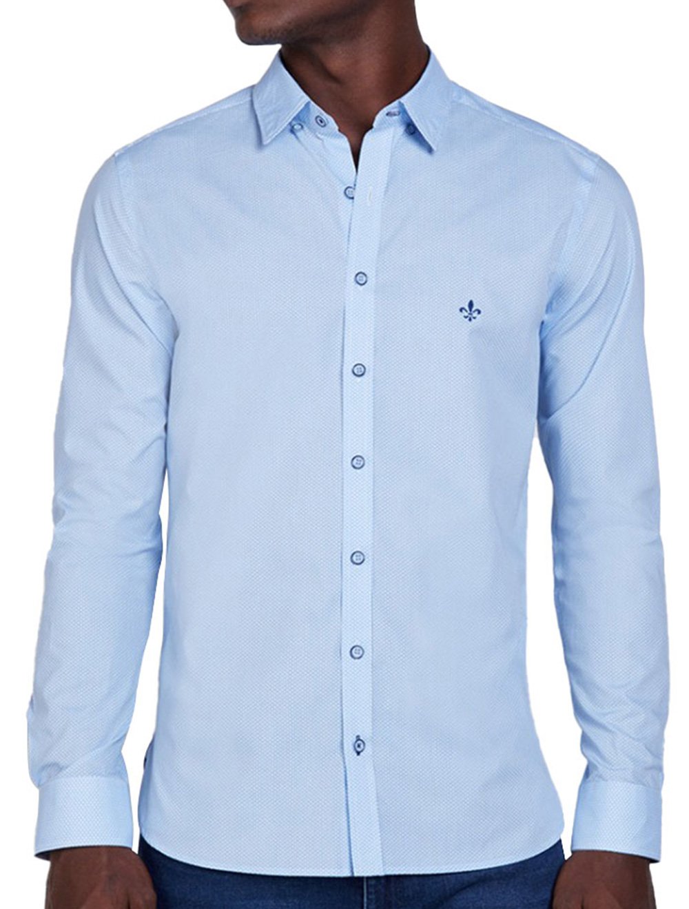 Camisa Dudalina Masculina Comfort Superfine Cotton Mini Print Azul Claro