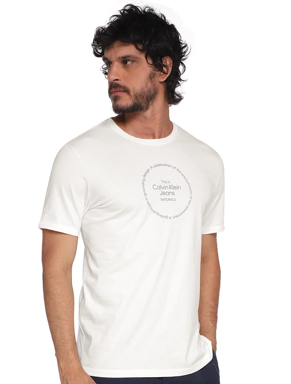 Camiseta Calvin Klein Jeans Masculina Sustainable Naturals Circle Logo Off-White