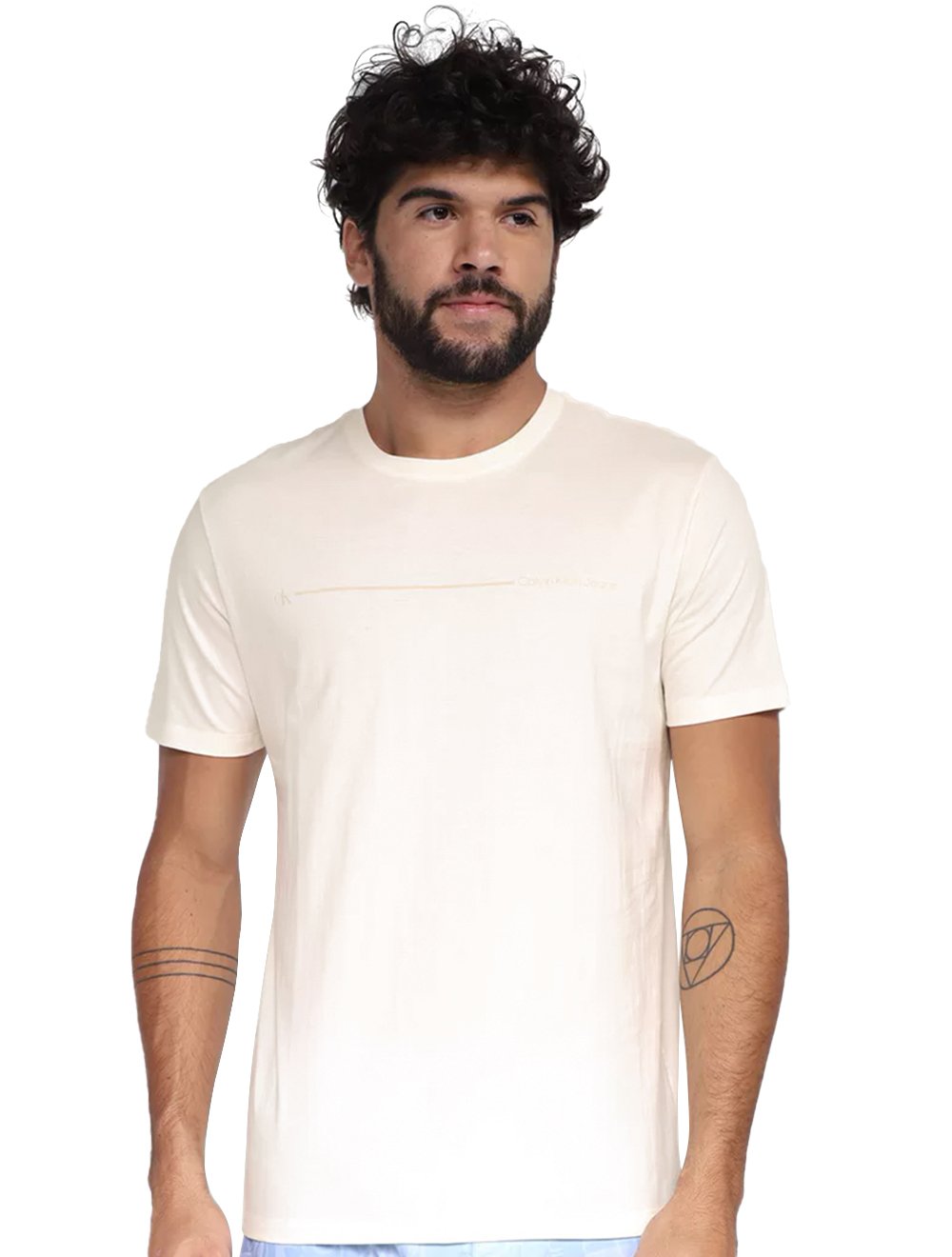 Camiseta Calvin Klein Jeans Masculina Sustainable Sash Logo Off-White