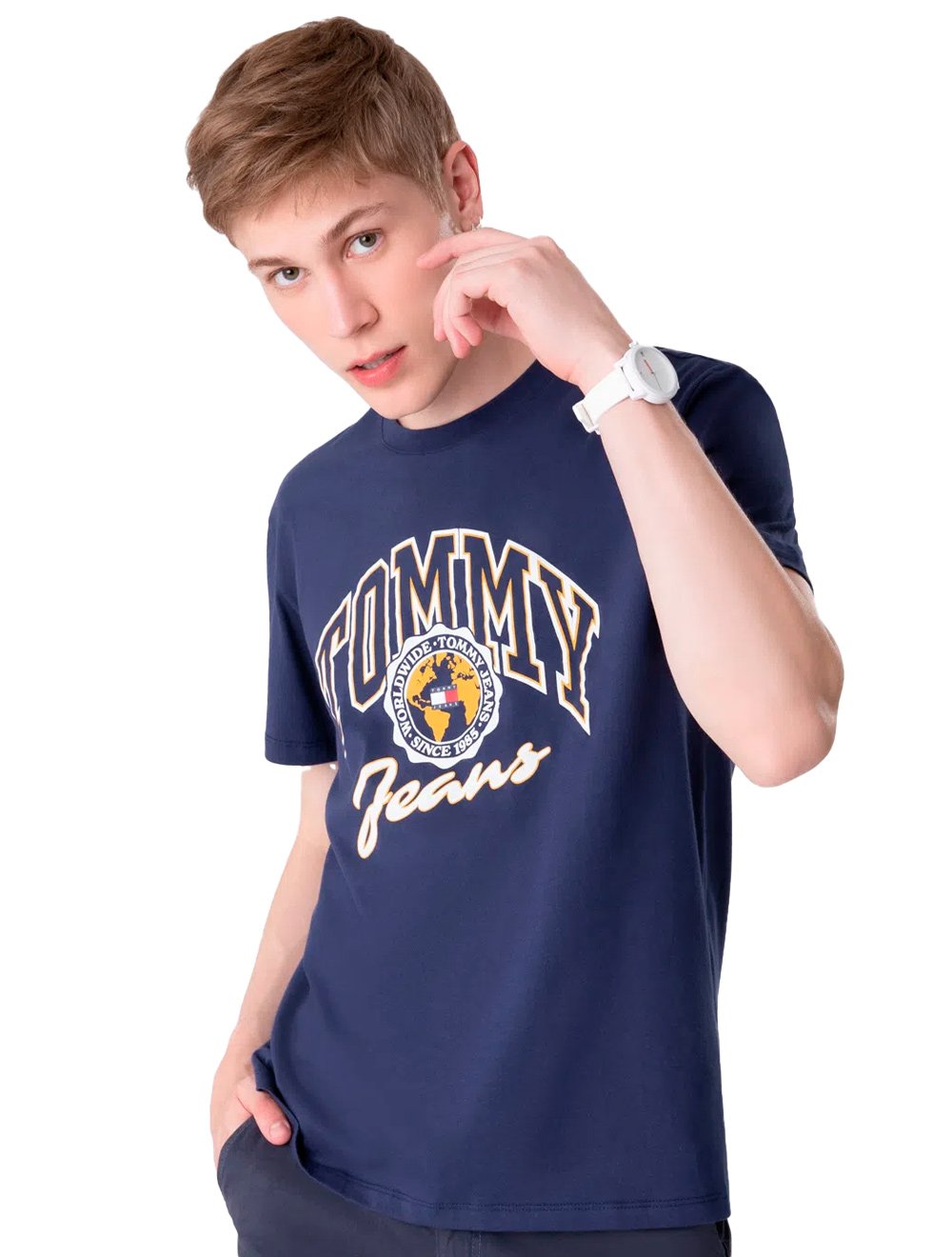 Camiseta Tommy Jeans Masculina Bold College Graphic Azul Marinho