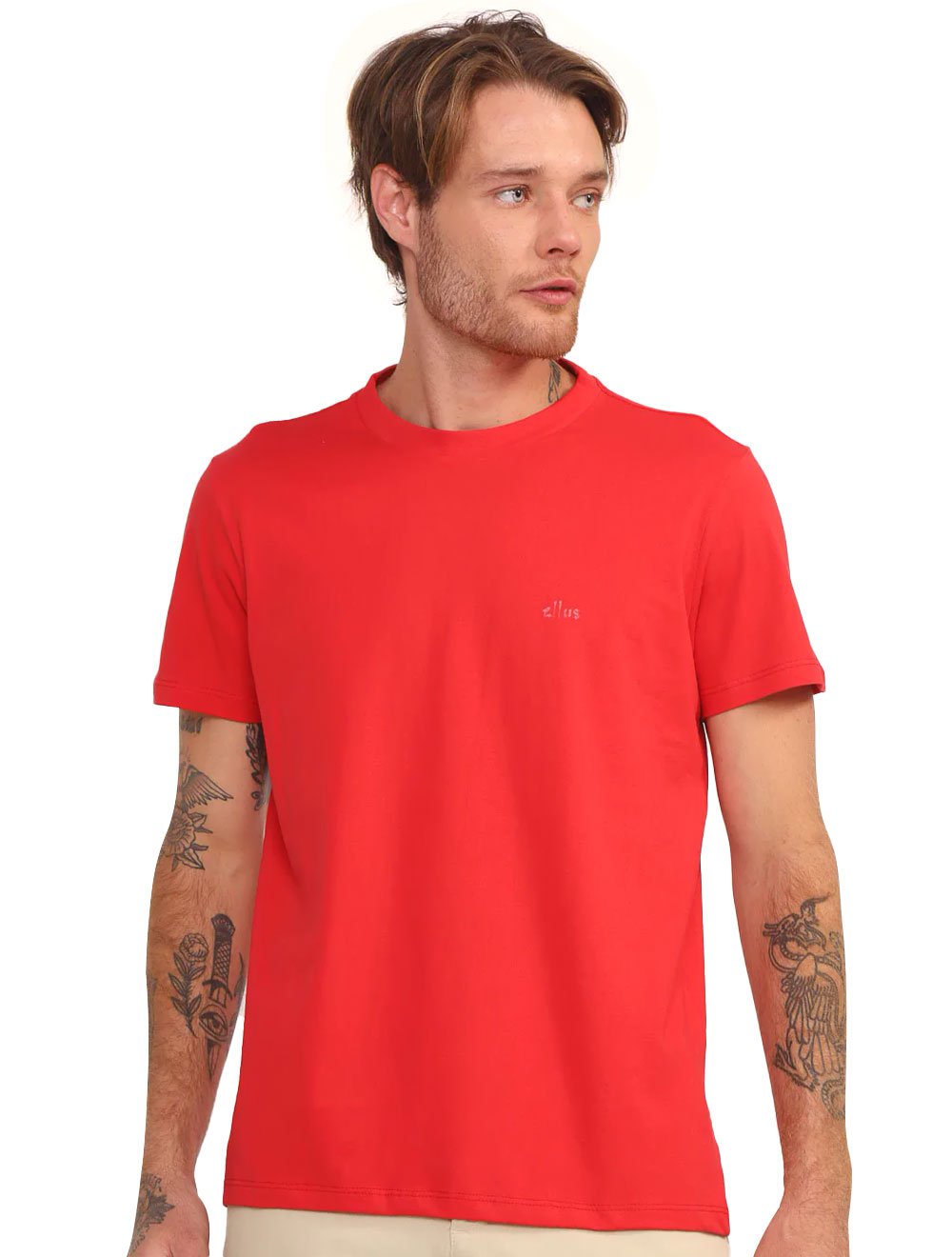 Camiseta Ellus Masculina Regular Cotton Fine Gothic Logo Vermelha