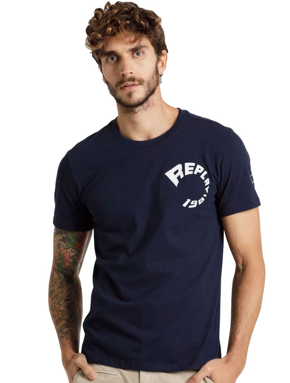 Camiseta Replay Masculina C-Neck Fantastic Azul Marinho