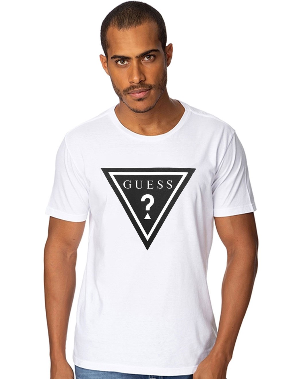 Camiseta Guess Masculina Full Black Logo Print Branca