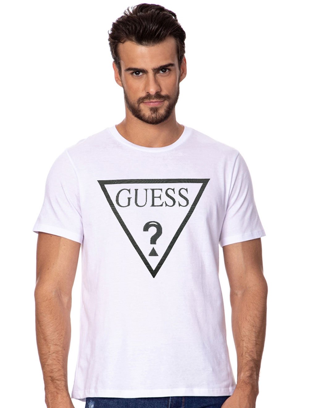 Camiseta Guess Masculina Class Faded Lines Logo Branca