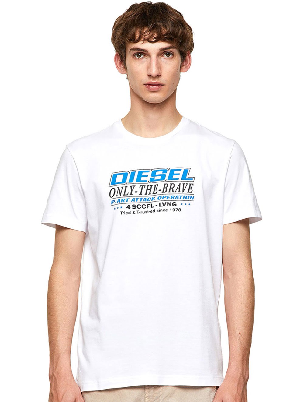 Camiseta Diesel Masculina T-Diegos-K20 Lettering Branca