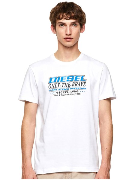 Camiseta Diesel Masculina T-Diegos-K20 Lettering Branca