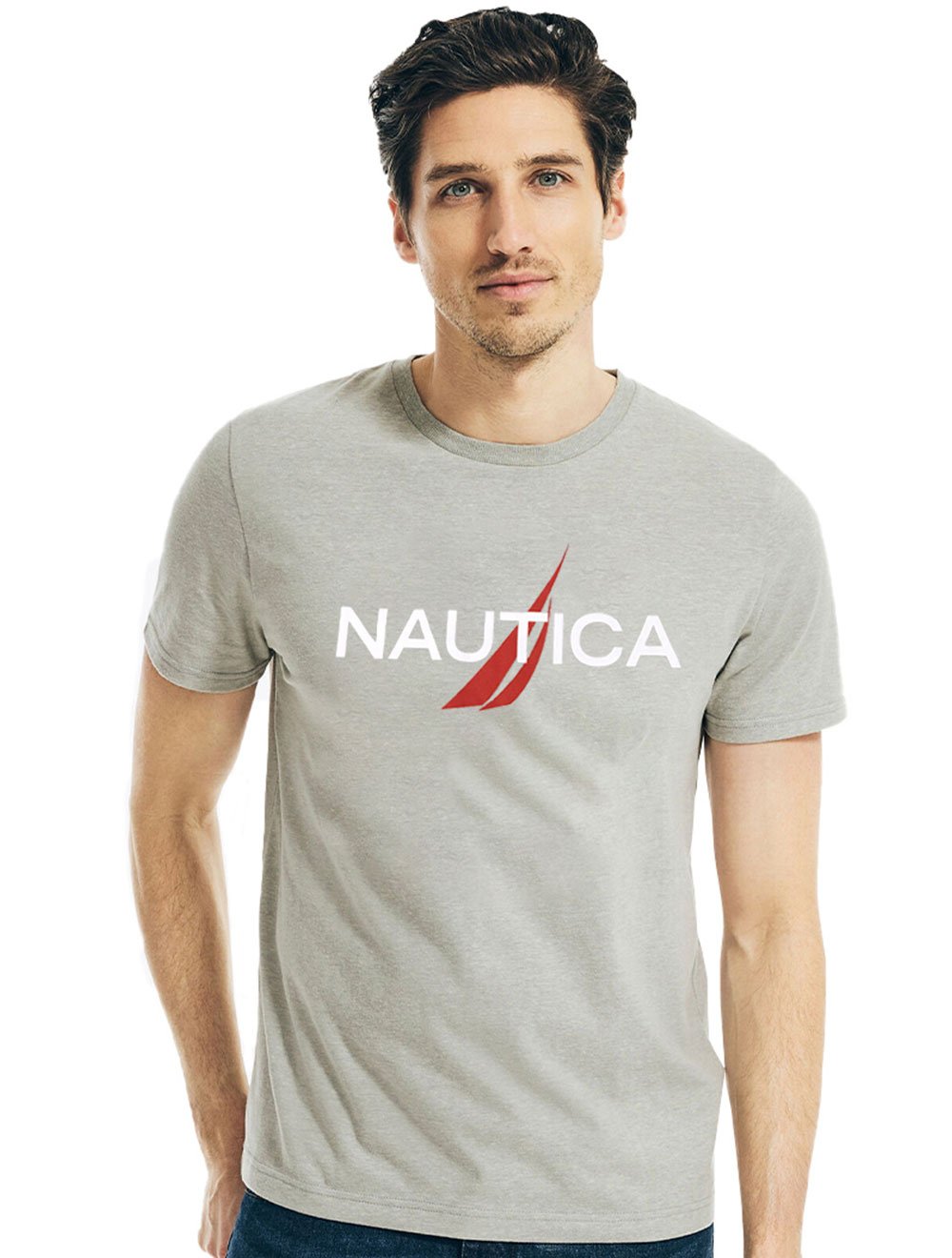 Camiseta Nautica Masculina Red Logo Graphic Cinza Mescla