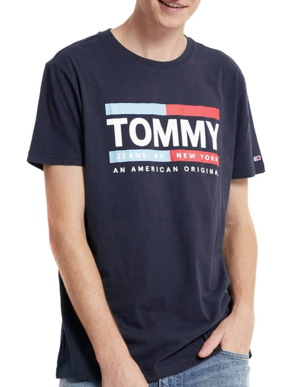 Camiseta Tommy Jeans Masculina American Original Stripes Azul Marinho